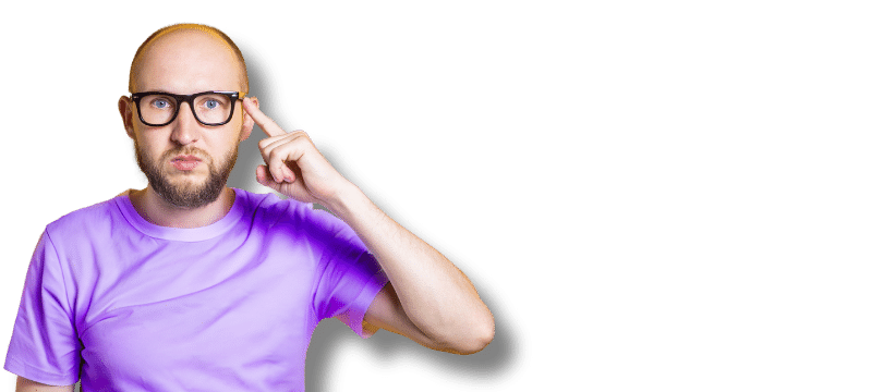 Man pointing to head